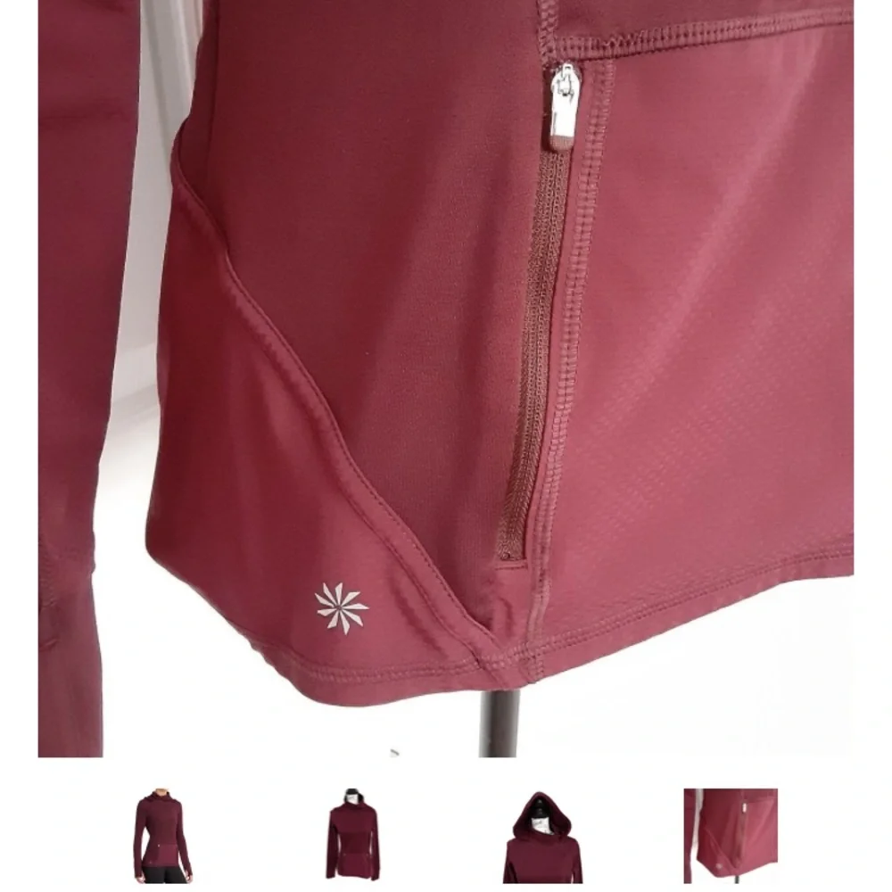 Athleta Plush Tech Hoodie Cowl Neck Long Sleeve Womens L Burgundy Thermal - Picture 2 of 7
